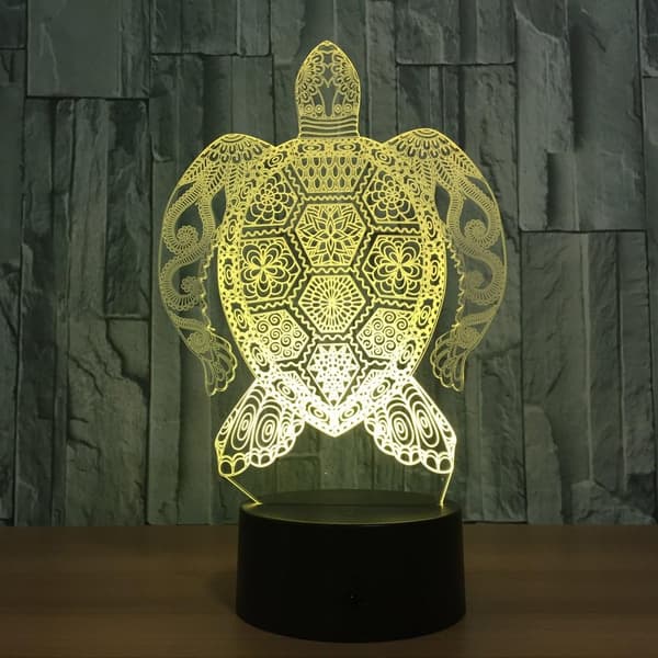 3D Skildpadde Natlampe Dyr LED Lampe Illusion 7 Farveskift