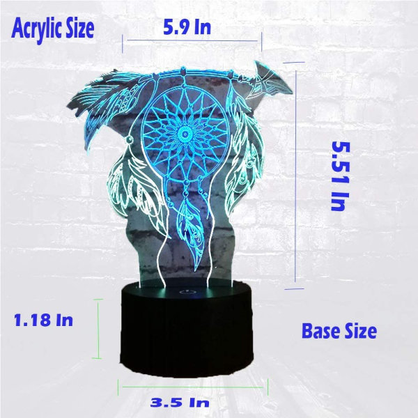 Dream Catcher 3D LED Nattljus Dubbel färgglad fjäder Circu