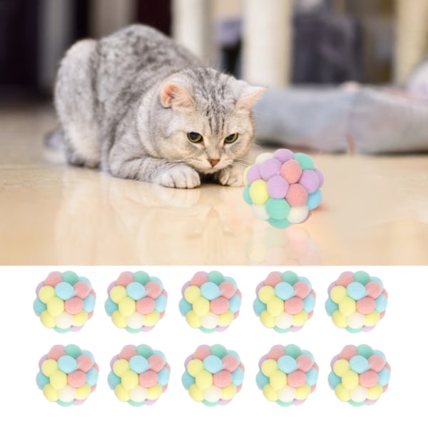 10 stk plysj kattelekeballer Fargerik myk elastisk interaktiv kjæledyrkattunge tyggeleke for innendørs