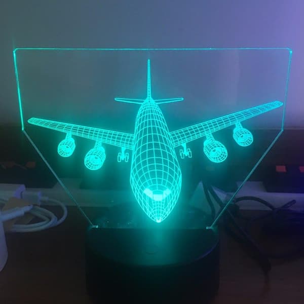 Flygplan 3D Ljus LED Bordslampa Optisk Illusion Hologram