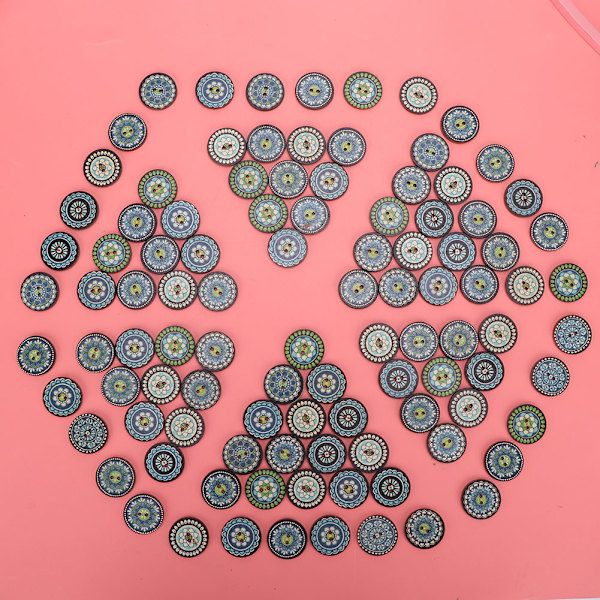 100 st 25 mm blå tryckta runda dekorativa träknappar för kläder DIY