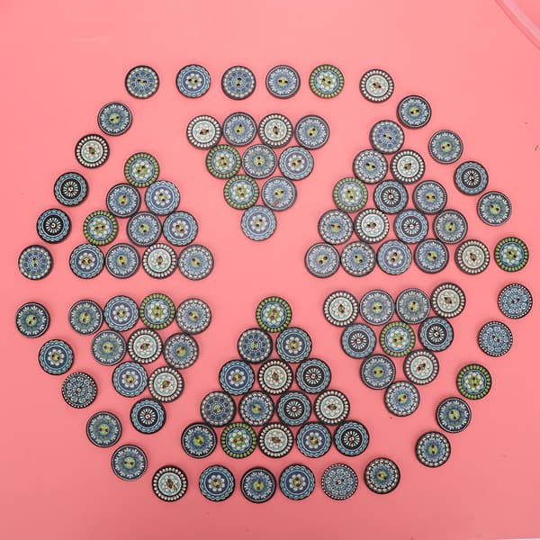 100 stk. 25 mm blå trykte runde dekorative træknapper til tøj DIY