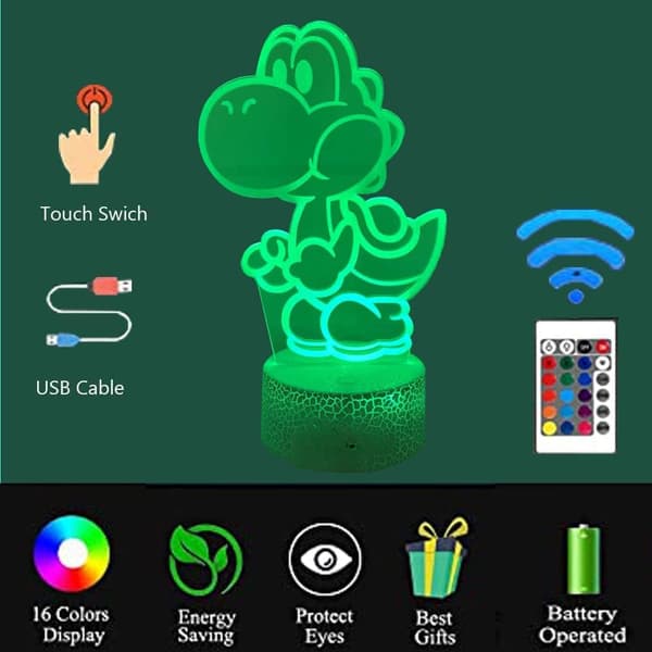 Yoshi 3D Natlampe, 16 Farver Julebelysning Gave RGB