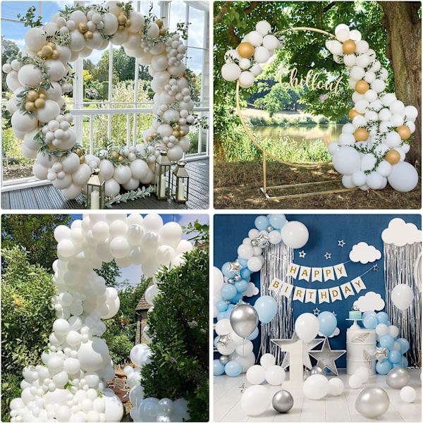 129 stk. hvide balloner i forskellige størrelser 18 12 10 5 tommer til guirlandebue, latexballoner til fødselsdagsfest, bryllupsdag, babyshower White