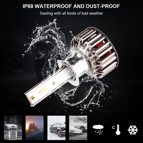 2 stk 50W 6000LM Bil LED Hovedlys IP68 Vanntett Hovedlys Tåkelyspærer H1