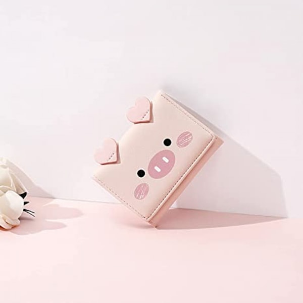 AVEKI Kawaii-lompakko tytöille, söpö sika, naisten lompakko, kortti- ja setelirahan pidike, järjestäjä, sianpunainen