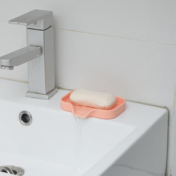 Silikone sæbeskål med afløbstud 4,9\"×3,2\" Multi-anvendelig organizer til badeværelse og køkkenvask Pink