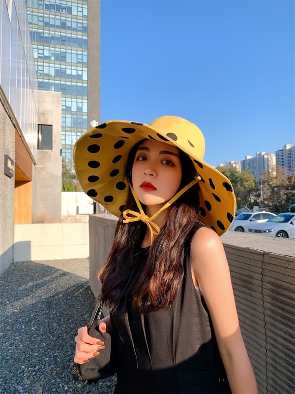 Dame Bredskygget Solhat Foldbar Slap Hat Vendbar Sum Yellow