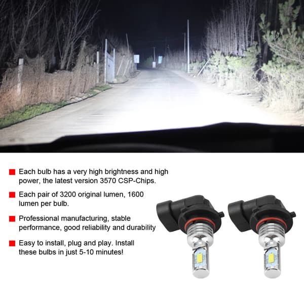1 Par Universal 6000K Bil LED Hvite Tåkelys (9005/9006)