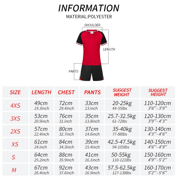 Barnfotbollströja Personlig Anpassad Pojkfotbollströja Set Polyester Fotbollströja Andningsbar Fotbollsuniform För Barn Red-S103 S