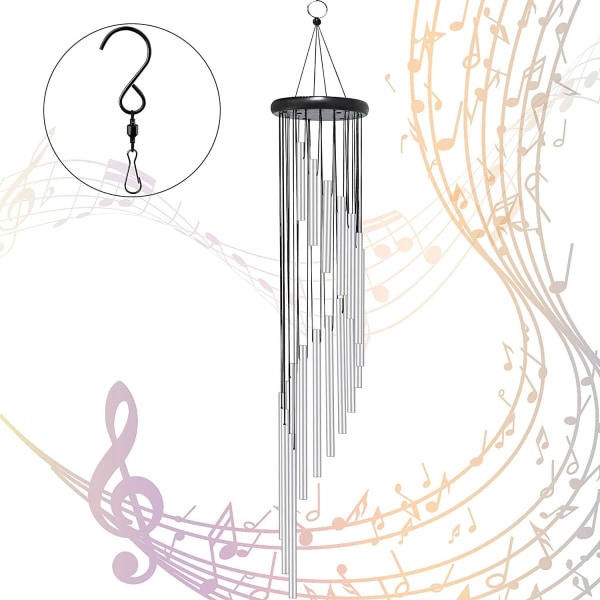 Wind Chimes Outdoor Metal Wind Chimes Solid Wood and 18 Frosted Aluminum Alloy Silver Pipe Wind Chim