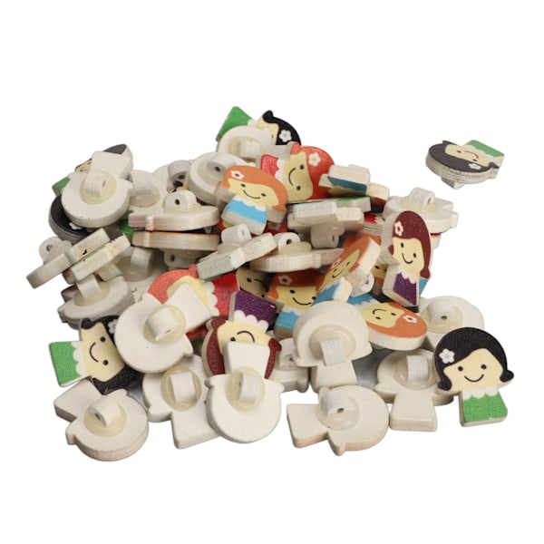 50 stk. Craft Knapper Premium Træ Tegneseriepige Holdbare Lyse Farver Bredt Anvendte Træknapper til Syning DIY