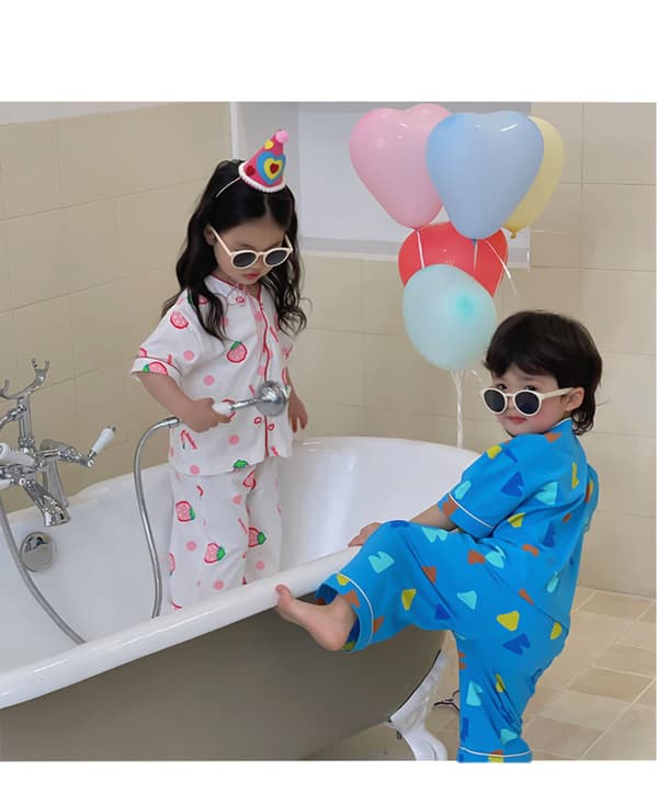 Lasten pyjamahousut tytöille ja pojille, pyjamasetti, M (Mansikat)