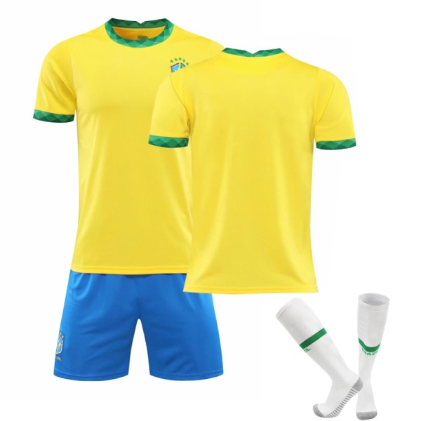 Brasilien Hjem Gul trøjesæt Børn Voksne Fodbold Fodboldtrøjedragt，XXL
