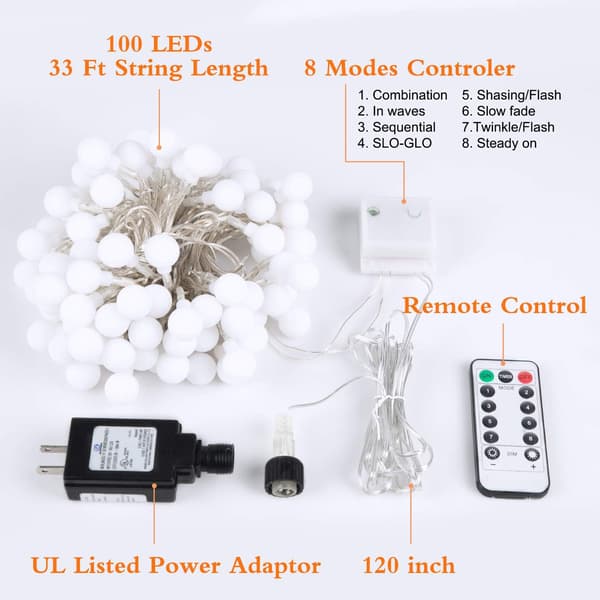 33 jalkaa 100 Led Mini Globe -valosarja, keijuvalosarja Multicolored