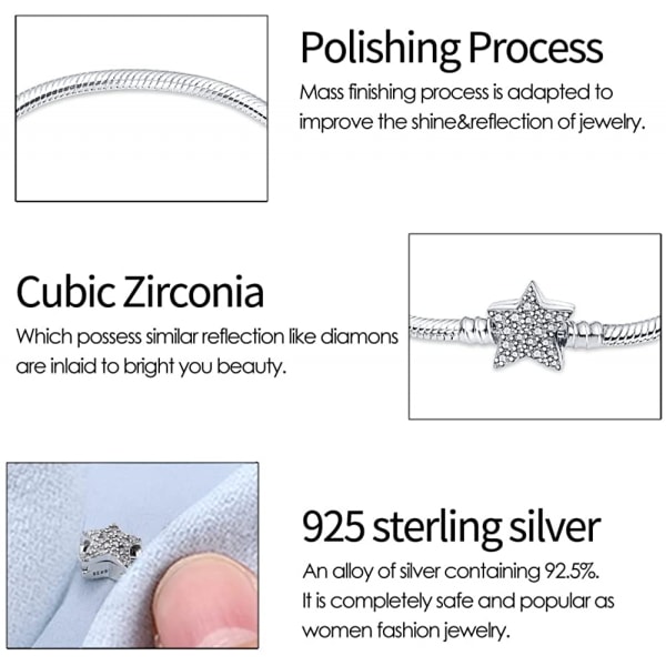 925 Sterling Silver Snake Chain Armband Helt kompatibelt 19cm
