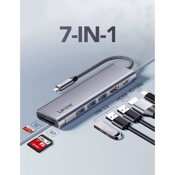 H31 USB C -telakka HDMI 4K@60Hz, 7-in-1 OTG USB C -keskitin Multiport-sovitin Dongle 3 USB 3.2 -portilla, HDMI, 100 W PD, SD/TF -kortinlukija Yhteensopiva