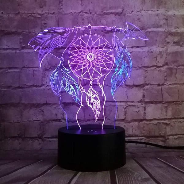 Drømmefanger 3D LED Natlampe Dobbelt Farverig Fjer Circu