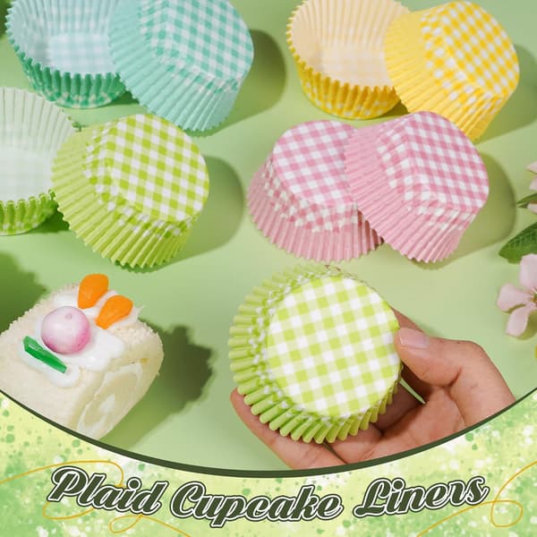 100 stk. Spring Plaid Cupcakeforme, Standard Ovnfaste Muffinsbageforme til Påske Fødselsdag Teselskabsdekoration
