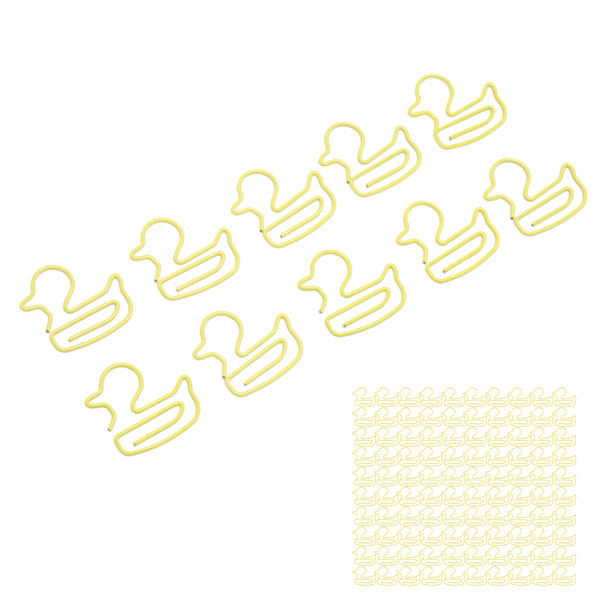 100 stk. papirclips i form af en gul and, letvægts, bærbar, galvaniseret metal papirclips til kontor