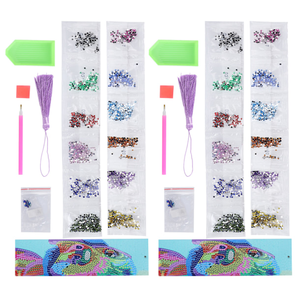 2 Set Diamantbokmärken DIY 5D Målning Kristall Fancy Form Rund Hund Mönster Hängande Hantverk