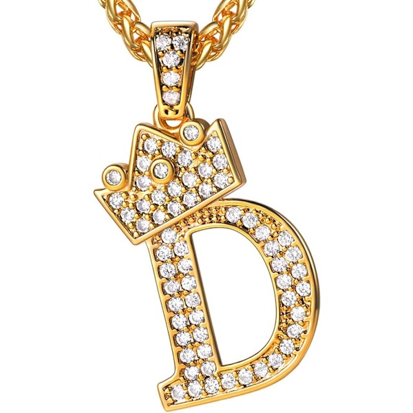 Krone Initial A-Z Halskæde, Iced Out Bogstav Vedhæng med 22-24 Tommer Kæde, Mænd Kvinder Bling Hip Hop Alfabet Navn Smykker Gave Store Initialer Halskæder D 18K Gold