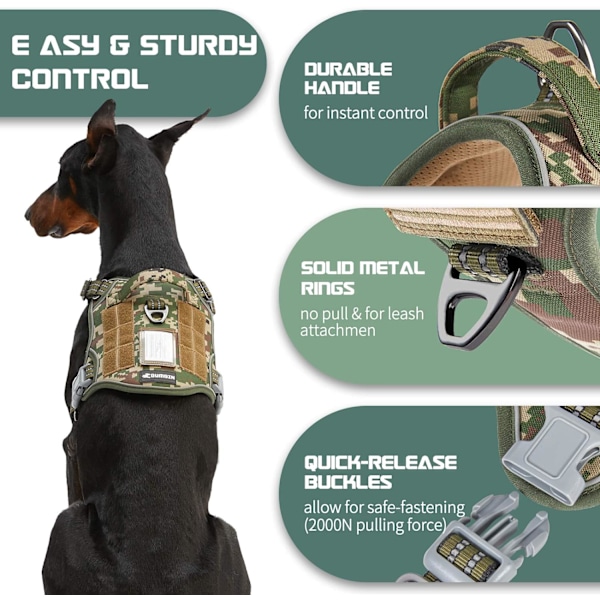 Taktisk hundsele för stora hundar utan drag, berömd TIK Tok hundsele utan drag, passform Smart reflekterande husdjurspromenadsele för träning, justerbar Do Forest Camo XL