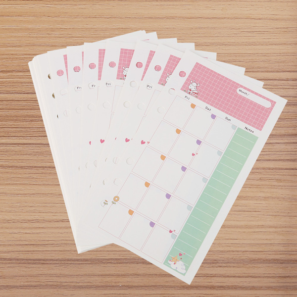 45 stk. Løsblad Refill Filler Papir Planner 6 Ringe Binder Papir Sider (A6 Månedlig Plan)