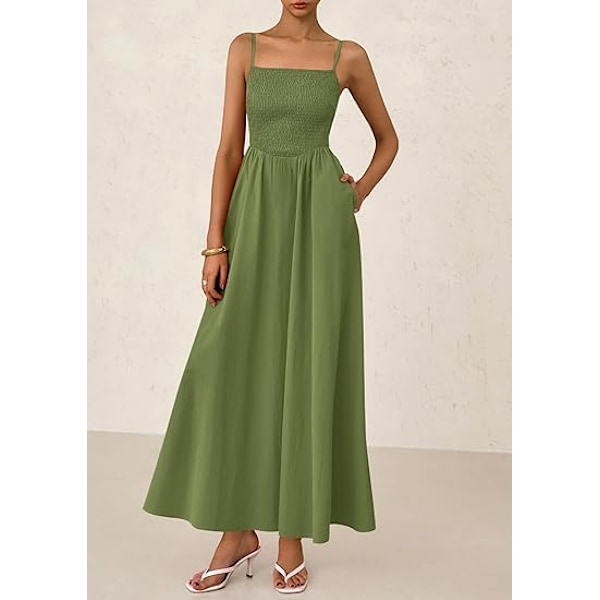 Smock-maxikjoler til kvinder 2025 Sommer Strandkjole Casual Spaghetti Strop Swing A Linje Lang Flydende Kjole XL