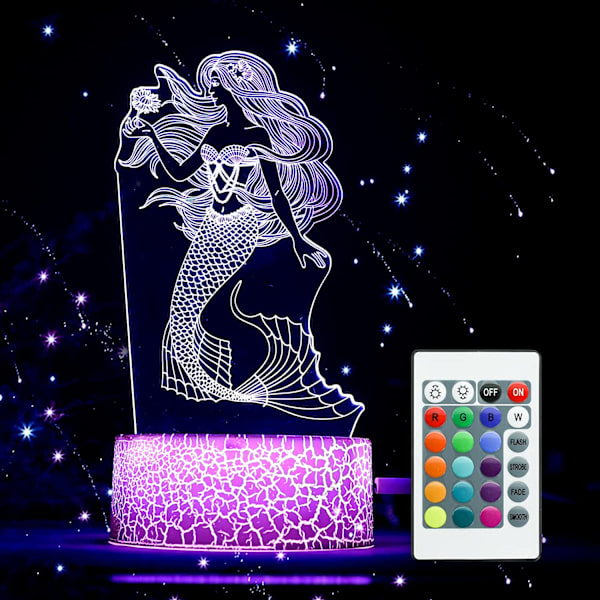 Mermaid 3D Illusion Lamp, LED nattlampa födelsedagspresent för G