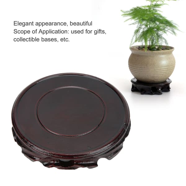 Rund träbas multifunktionell retro snidning elegant trädisplaystativ för heminredning present Innerdiameter 12 höjd 2,5 cm