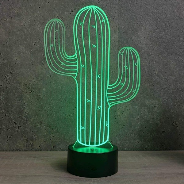 3D Kaktus Blomnattlampa Illusion Led 7 Färgförändring