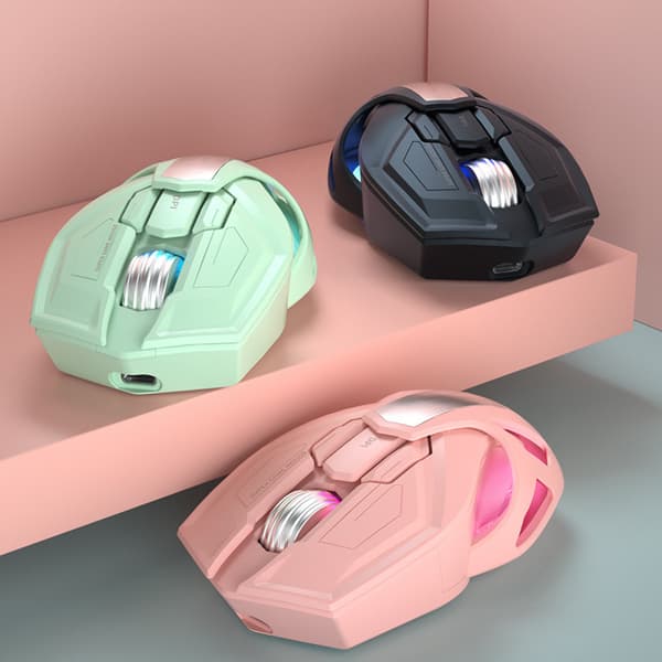 Lysende trådløs mus, oppladbar optisk mus med USB