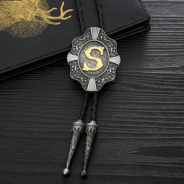Bolo Tie til mænd - Vintage Initial Bogstav ABCDMJR til Z Wester D