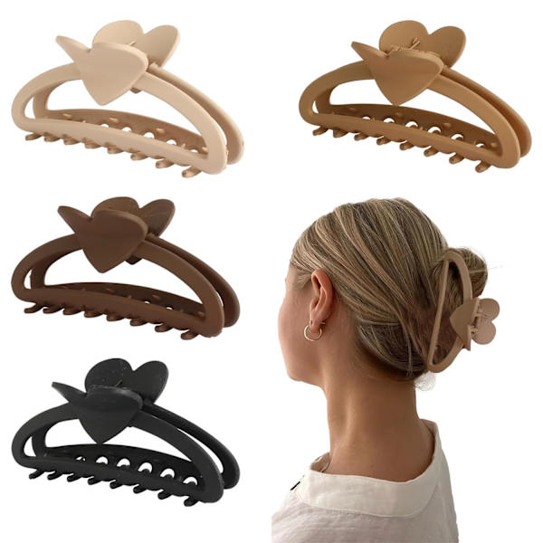 4PCS Hjerte Hårklemmer til Kvinder Piger, 5 Tommer Ekstra Store Hårklemmer Klo Hårklemmer til Tykt Tyndt Hår, Matte Store Klo Hårklemmer Heart