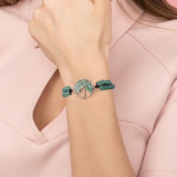 Gem Halvædelsten Krystal Runde Perler Justerbar Flettet Makrame Kvaster Armbånd - Håndlavet Boho Wrap Armbånd til Kvinder Mænd Multicolour