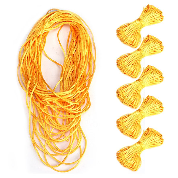 5 stk flettet snor 2mm x 20yard polyester flettet tau for DIY smykkefremstilling (gul)