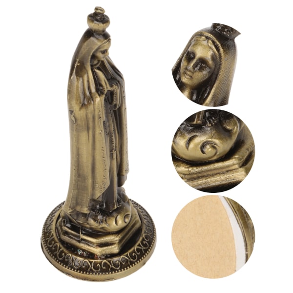 Mini Virgin Statue Håndskåret Nem rengøring Lugtfri Holdbar zinklegering Levende Dekorativ Holy Virgin Mary Dekoration Bronze