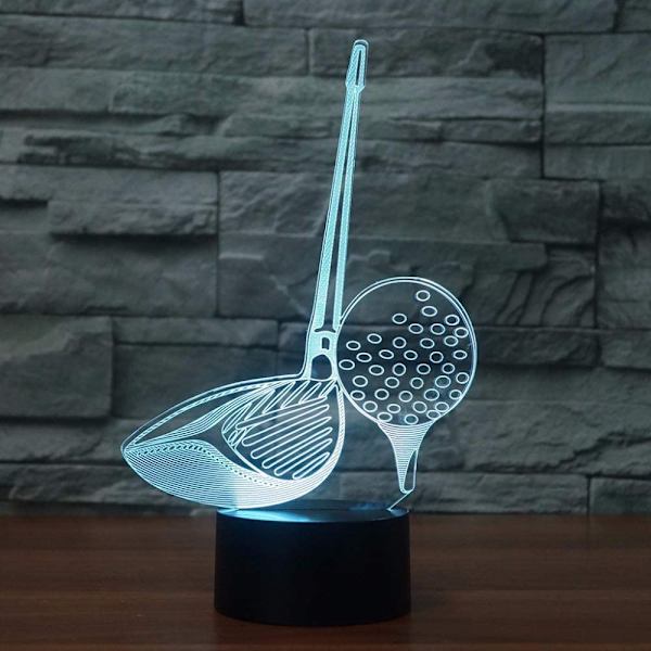 3D LED Golfkølle Værktøj Natlampe Touch Switch 7 Farveskift