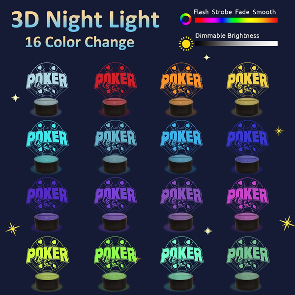 Poker Terninger 3D Lys, Attivolife LED Hologram Natlampe Bordlampe