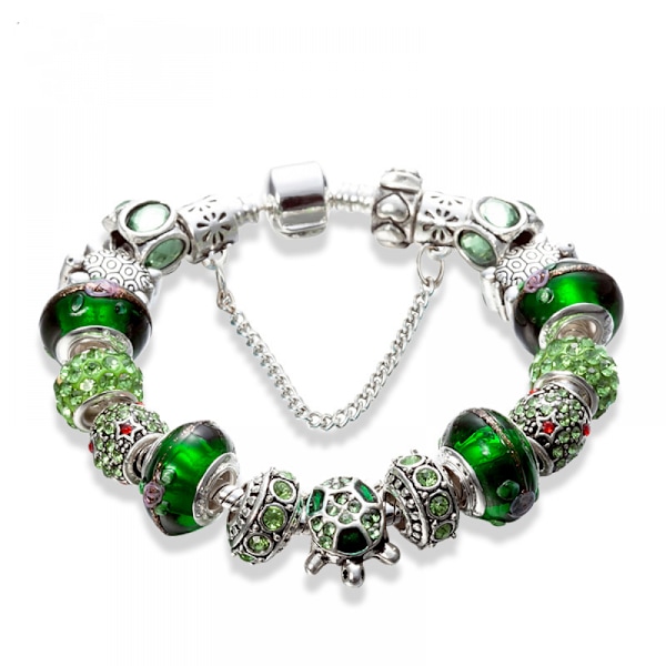 Dam Charm Armband, Gröna Kristallpärlor Orm Ben