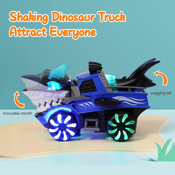 Haj Monstertruck Leksak för Babypojke, Hajbil Lyser Upp Leksak med Chomper Skakar Ljud Blå Haj Truck Leksaker för Barn Födelsedagsfest Favoriter Presenter
