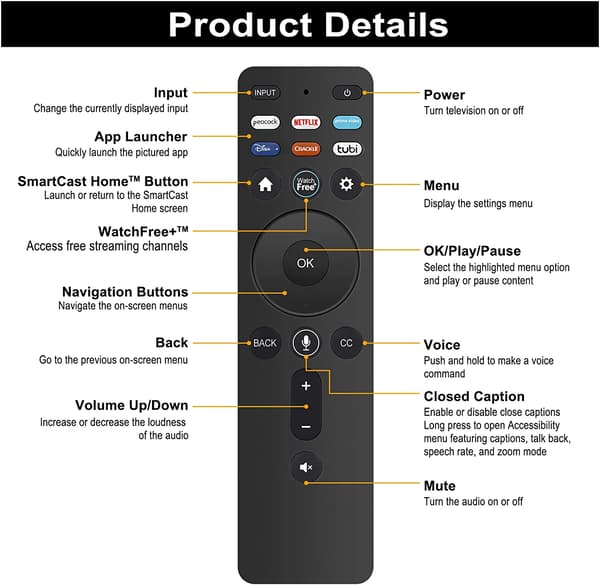 Ny erstatningsfjernkontroll XRT260 passer for Vizio V-