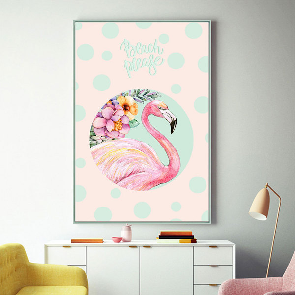 Enhjørninger og flamingoer vægkunst lærredstryk plakat, enkel mode dame stil A
