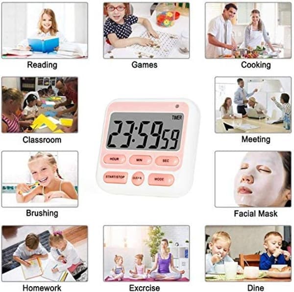 Digital Kök Timer, PÅ/AV-brytare, 12/24 timmars C Pink