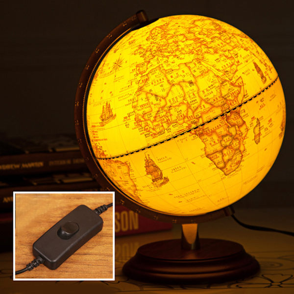 25CM 3D Antik Globus Skolmaterial Undervisningsverktyg Skrivbordsdekor Pedagogisk Leksak 25cm Antik med Ljus