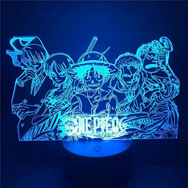 One Piece Luffy 3D Illusions nattlampe med smart berøring, RGB-effekt, USB-kabeldrevet, kreativ 3D japansk anime-lampe