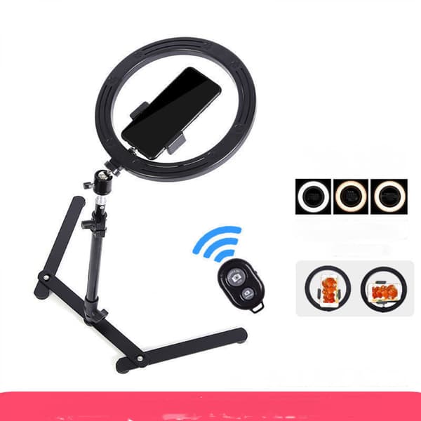 Overhead-stativ + 26 cm ringlys + robotarm + mobiltelefonholder
