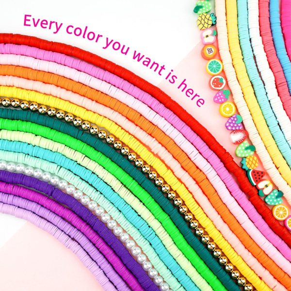 12 000 st lerpärlor för armband, 48 färger 3 lådor, smyckestillverkningssats polymer distanspärlor Preppy Heishi-pärlor och elastiska snören, hantverksgåva f