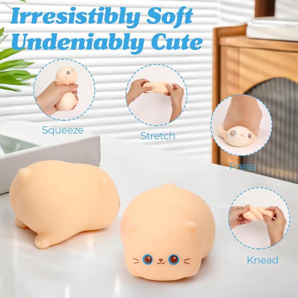 Søde Katte Squishy Stressbolde, Strækbare Dej Squishy Fidget Legetøj til Angstlindring, Bløde Sensoriske Klemmebolde, Klasseværelsespræmier & Cat